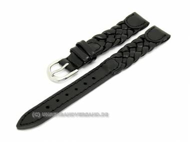 Uhrenarmband Leder schwarz 12mm geflochten - Bild vergr��ern 