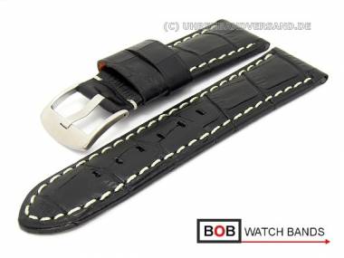 Uhrenband 24mm schwarz Alligator-Pr�gung helle Kontrastnaht von BOB - Bild vergr��ern 