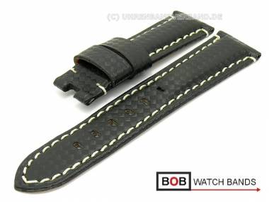 Uhrenband 22mm schwarz f�r Panerai Faltschlie�e Carbon-Optik helle Kontrastnaht von BOB - Bild vergr��ern 