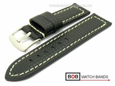 Uhrenband 22mm schwarz Carbon-Optik helle Kontrastnaht von BOB - Bild vergr��ern 