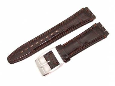 Uhrenarmband -Alligator- f�r Swatch 19mm dunkelbraun Leder Alligator-Narbung - Bild vergr��ern 