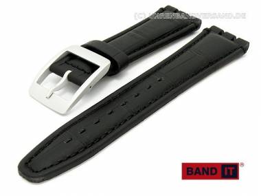 Uhrenarmband -Alligator Big- f�r Swatch 19mm schwarz Leder Alligator-Pr�gung abgen�ht - Bild vergr��ern 