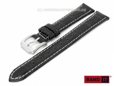 Uhrenarmband -Cocco- 14mm schwarz Leder Alligator-Pr�gung helle Naht von Band-It - Bild vergr��ern 