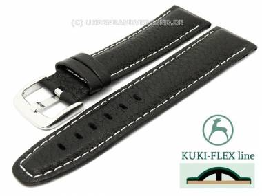Uhrenarmband 24mm schwarz  mit Kuki Flex-Patent helle Naht von KUKI (Schlie�enansto� 20 mm) - Bild vergr��ern 