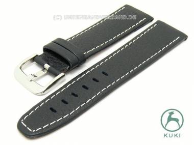 Uhrenarmband 24mm dunkelblau genarbt wei�e Naht von KUKI (Schlie�enansto� 20 mm) - Bild vergr��ern 
