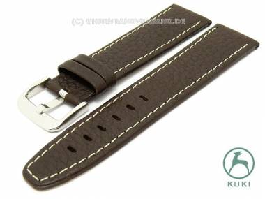 Uhrenarmband 22mm dunkelbraun genarbt helle Naht von KUKI (Schlie�enansto� 20 mm) - Bild vergr��ern 