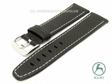 Uhrenarmband 20mm schwarz genarbt wei�e Naht von KUKI (Schlie�enansto� 18 mm) - Bild vergr��ern 