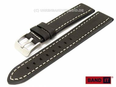Uhrenarmband -Miglia- 24mm schwarz Leder Fliegerbandoptik helle Naht von Band-It - Bild vergr��ern 