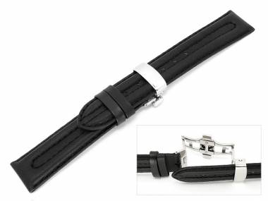 TOP: Uhrenarmband 20mm schwarz Doppelwulst abgen�ht mit Butterfly-Faltschlie�e - Bild vergr��ern 