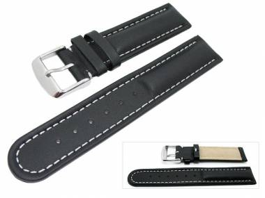 TOP: Uhrenarmband 22mm schwarz Wulst wei�e Naht (Schlie�enansto� 20 mm) - Bild vergr��ern 