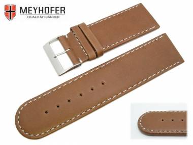 Uhrenarmband -Dublin- 26mm mittelbraun glatt wei�e Naht von MEYHOFER - Bild vergr��ern 