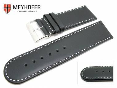 Uhrenarmband -Dublin- 24mm schwarz glatt wei�e Naht von MEYHOFER - Bild vergr��ern 