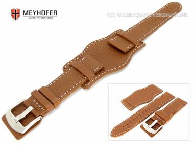 Uhrenarmband -Tempelhof- 24mm braun Fliegerbandoptik Lederunterlage genarbt wei�e Naht - Bild vergr��ern 
