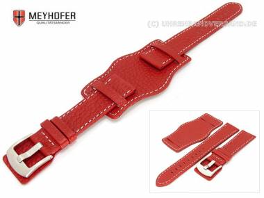 Uhrenarmband -Tempelhof- 24mm rot Fliegerbandoptik Lederunterlage genarbt wei�e Naht - Bild vergr��ern 