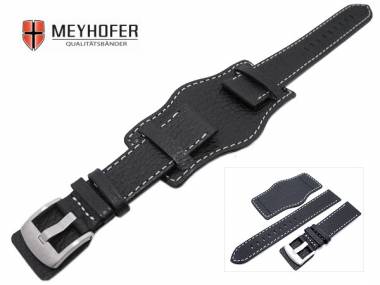 Uhrenarmband -Tempelhof- 18mm schwarz Fliegerbandoptik mit Lederunterlage genarbt wei�e Naht - Bild vergr��ern 