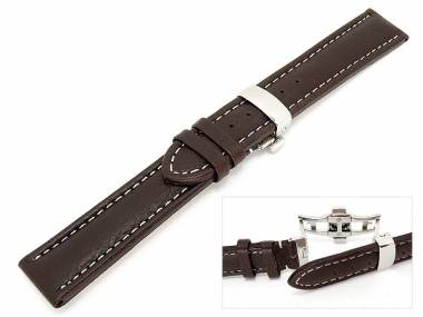 TOP: Uhrenarmband XL 24mm dunkelbraun genarbt wei�e Naht mit Butterfly-Faltschlie�e - Bild vergr��ern 