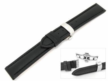 TOP: Uhrenarmband 18mm schwarz glatte Oberfl�che robust mit Butterfly-Faltschlie�e - Bild vergr��ern 