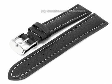 TOP: Uhrenarmband 20mm schwarz genarbt robust wei�e Naht (Schlie�enansto� 18 mm) - Bild vergr��ern 