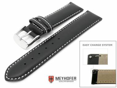 Uhrenarmband -Metz- 16mm schwarz glatt wei�e Naht mit Easy Change System von MEYHOFER - Bild vergr��ern 