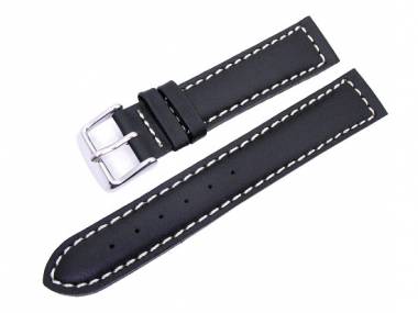 Uhrenarmband 22mm schwarz glatte Oberfl�che wei�e Naht (Schlie�enansto� 20 mm) - Bild vergr��ern 