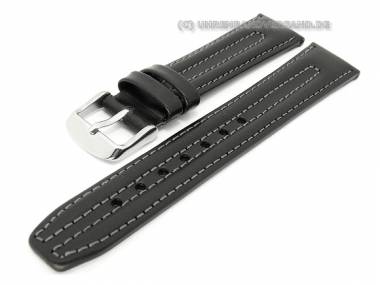 Uhrenarmband XL 20mm schwarz Sattelleder Doppelwulst glatt - Bild vergr��ern 