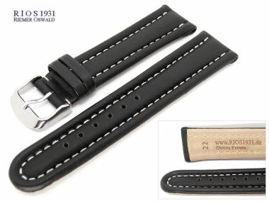 Uhrarmband 20mm schwarz RIOS -Chrono Extrem- glatt Wulst helle Naht - Bild vergr��ern 