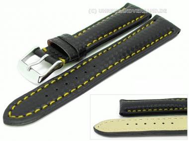 Uhrenarmband -Monaco- 18mm schwarz Carbonoptik gepr�gt gelbe Naht von MEYHOFER - Bild vergr��ern 