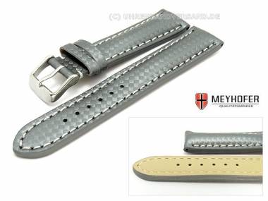 Uhrenarmband -Monaco- 24mm silbergrau Carbonoptik gepr�gt helle Naht von MEYHOFER - Bild vergr��ern 