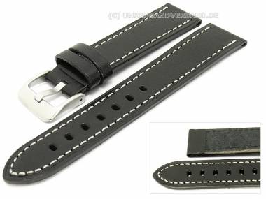 Uhrenarmband 22mm schwarz Fliegerbandoptik glatte Oberfl�che helle Naht - Bild vergr��ern 