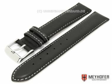 Uhrenarmband -Augsburg- XL 17mm schwarz glatt helle Naht von MEYHOFER - Bild vergr��ern 