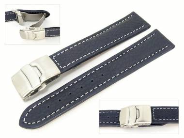 Uhrenarmband 26mm dunkelblau Faltschlie�e genarbt wei�e Naht (Schlie�enansto� 24 mm) - Bild vergr��ern 