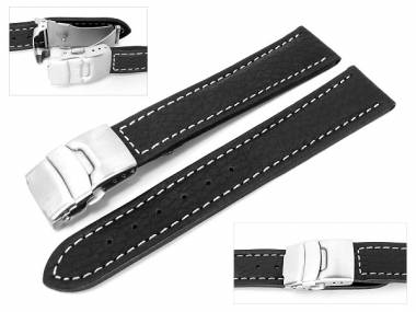 Uhrenarmband 26mm schwarz Faltschlie�e genarbt wei�e Naht (Schlie�enansto� 24 mm) - Bild vergr��ern 