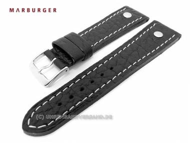 Uhrenarmband 22mm schwarz grob genarbt wei�e Naht mit Niete Original Marburger - Bild vergr��ern 