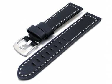 Uhrenarmband 18mm schwarz Fliegerbandoptik glatt wei�e Naht (Schlie�enansto� 18 mm) - Bild vergr��ern 