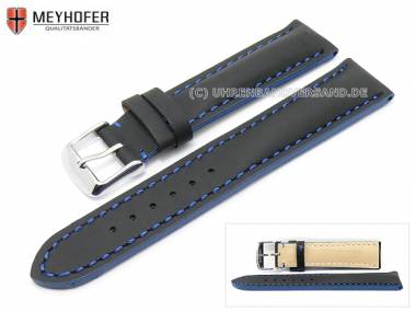 Uhrenarmband -Geneva- 18mm schwarz glatte Oberfl�che blaue Naht von MEYHOFER - Bild vergr��ern 