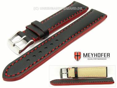 Uhrenarmband -Geneva- 18mm schwarz glatte Oberfl�che rote Naht von MEYHOFER - Bild vergr��ern 