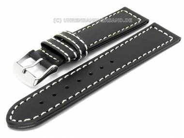 Uhrenarmband 22mm schwarz Sattelleder glatt helle Naht (Schlie�enansto� 20 mm) - Bild vergr��ern 