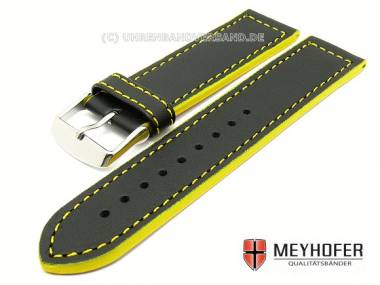 Uhrenarmband -Jena- 24mm schwarz glatt gelbe Naht von MEYHOFER - Bild vergr��ern 