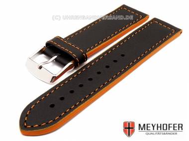 Uhrenarmband -Jena- 24mm schwarz glatt orangefarbene Naht von MEYHOFER - Bild vergr��ern 