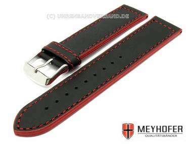 Uhrenarmband -Jena- 20mm schwarz glatt rote Naht von MEYHOFER - Bild vergr��ern 