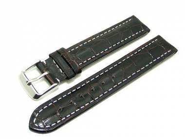 Uhrenarmband 18mm dunkelbraun Kroko-Pr�gung gl�nzend wei�e Naht - Bild vergr��ern 