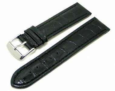 Uhrenarmband XL 22mm schwarz Alligator-Pr�gung seidenglanz (Schlie�enansto� 20 mm) - Bild vergr��ern 