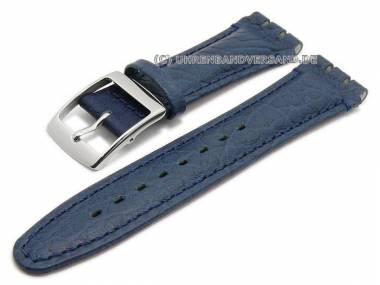 Uhrenarmband f�r Swatch 19mm schwarz-blau Leder matt genarbt abgen�ht - Bild vergr��ern 