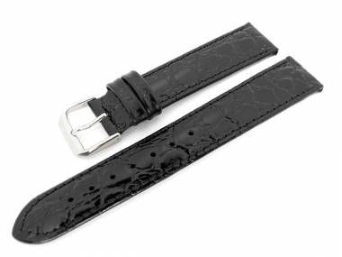 TOP: Uhrenarmband 16mm schwarz Kroko-Pr�gung (Caiman) gl�nzend - Bild vergr��ern 