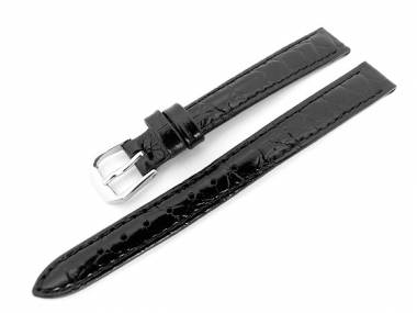 TOP: Uhrenarmband 14mm schwarz Kroko-Pr�gung (Caiman) gl�nzend - Bild vergr��ern 