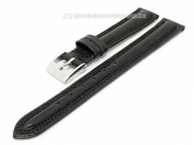 Uhrenarmband 14mm schwarz Kalbsleder gepolstert Sattelnaht - Bild vergr��ern 