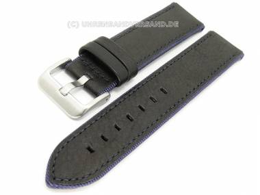 Uhrenarmband -Fancy- 18mm schwarz glatt dunkelblaue Naht mit Textilumrandung - Bild vergr��ern 
