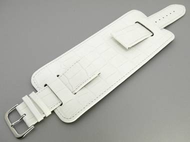 Uhrenarmband 30mm wei� Alligator-Pr�gung mit breiter Lederunterlage - Bild vergr��ern 