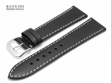 Uhrarmband -Pensa- 18mm schwarz RIOS echt Juchtenleder glatt wei�e Naht (Schlie�enansto� 16 mm) - Bild vergr��ern 