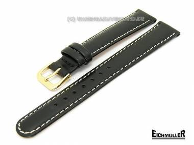 Uhrenarmband 14mm schwarz Sattelleder wei�e Naht von Eichm�ller - Bild vergr��ern 